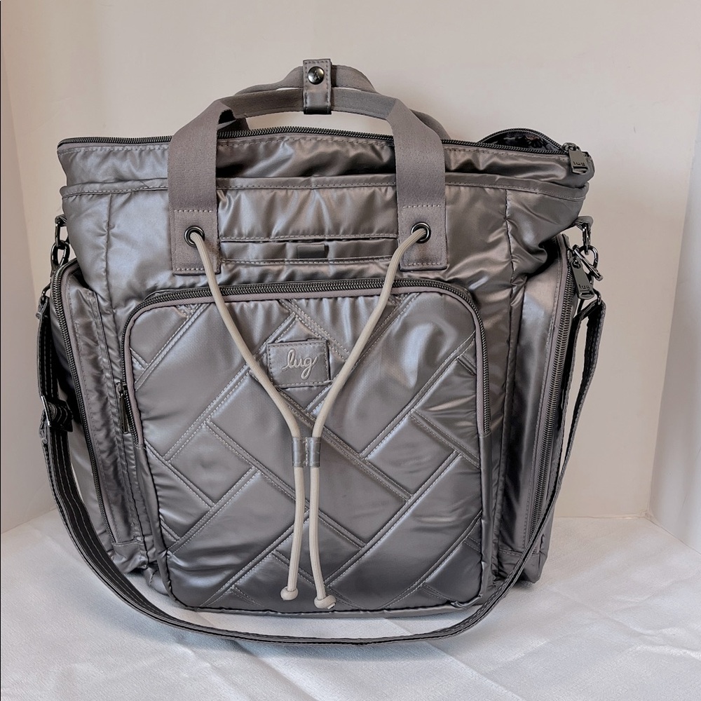 Lug Metallic Gray Quilted Duffel diaper bag